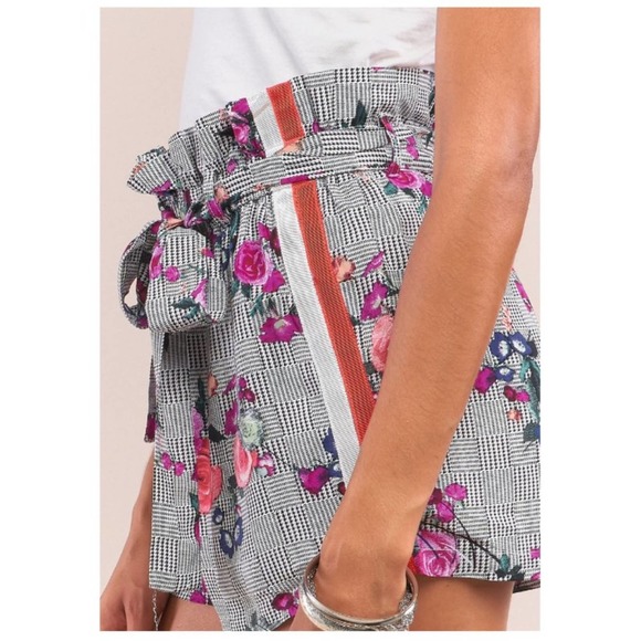 Houndstooth & Floral Print High Waisted Shorts - M - Picture 4 of 4